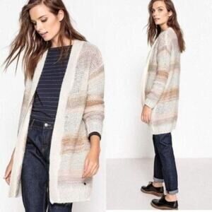 Anthropologie Numph Open Front Loose Knit Stripe Loraina Cardigan Size Small